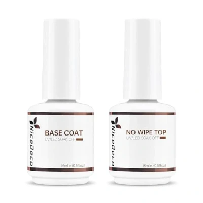 Imagen de Nicedeco Base y Top Coat Semipermanente UV LED Soak off Kit de Uñas Esmaltes Semipermanentes en Gel Para Manicura Pedicura 2 x 15ml