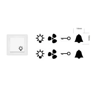 Imagen de Pegatinas para interruptores (RP33) (14 mm), diseño de símbolos con 2 campanas, luces, ventiladores y llaves