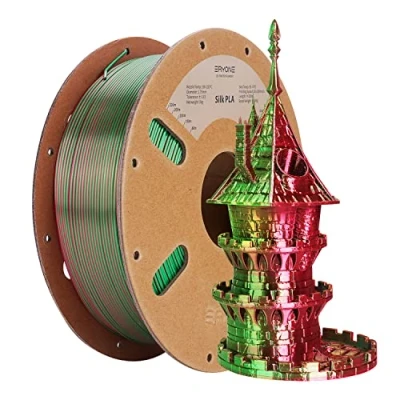 Imagen de filamento PLA bicolor doble ERYONE de 1,75 mm, para impresora 3D, carrete 1 kg +/ 0,02 seda roja y verde