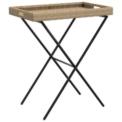 Imagen de vidaXL Mesa con Bandeja Plegable ratán sintético Beige 65x40x75 cm