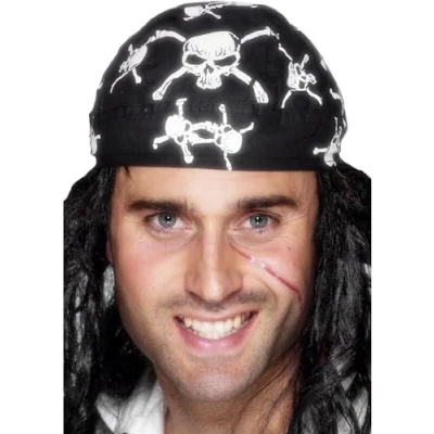 Imagen de Smiffys Pañuelo de pirata, estampado calavera y huesos cruzados, listo para poner