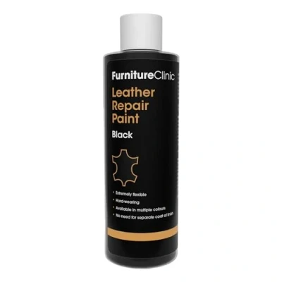 Imagen de Furniture Clinic Pintura y tinte para reparación de cuero, colorante autosellante una rápida fácil del adecuado sofás, asientos coche, negro, 250 ml