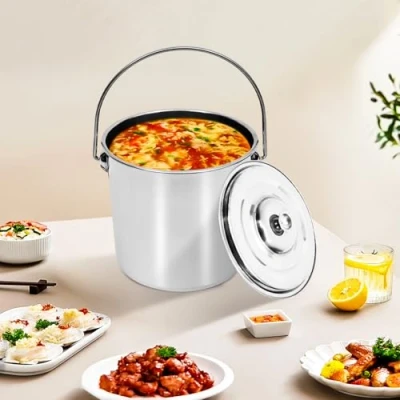 Imagen de Cubo de acero inoxidable con tapa, 6 l, 12 20 para comida, agua, asa, L