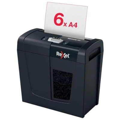 Imagen de Rexel 2020122EU Destructora de Papel Personal/Home Office Secure X6, Corte en Partículas, Destruye hasta 6 Hojas, Nivel Seguridad P4, Papelera 10L, Silenciosa y Compacta