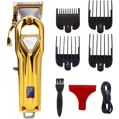 Imagen de himaly Cortapelos Profesional Hombre Electrónico Corte Pelo Máquina Cortar Recortador de Barba Cortadora USB Recargable (Dorado)