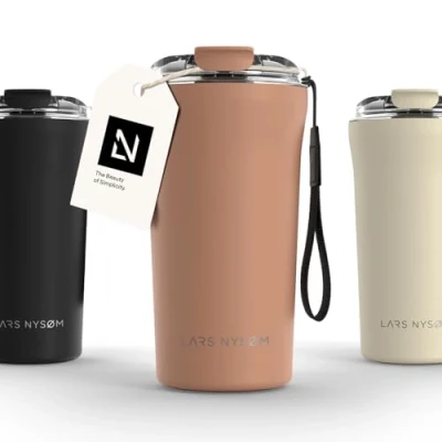 Imagen de LARS NYSØM Taza térmica Café para llevar con correa y Tapa Tritan Termo de 0,5 litros aislante Travel mug acero inoxidable a prueba fugas (Blush Rose, 500ml)