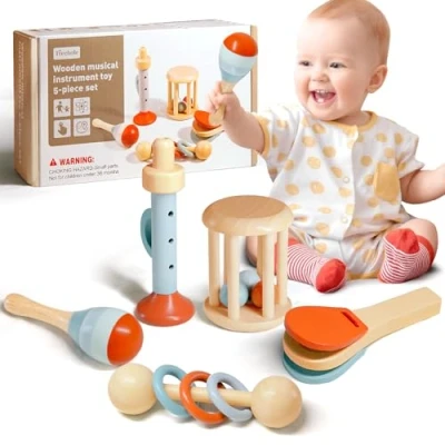 Imagen de Arbolisse Montessori Juguetes Bebe 3 6 9 Meses, de Madera 5 Piezas a Partir 1 año, Meses Musicales Bebe, Entrenamiento sensorial