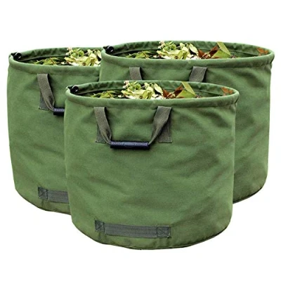 Imagen de 3 x Saco Plegable Jardin de 125L Resistentes con Asas, Bolsa Verde Tela Militar Lona (H45.7 cm, D55.8 cm)