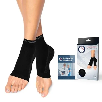 Imagen de Dr. Arthritis Tobillera Compresión Desarrollada por Médicos para Esguince y Fascitis Plantar con Cobre Incluye Manual Escrito Médico [1 Par, Color Negro, Talla 2XL]