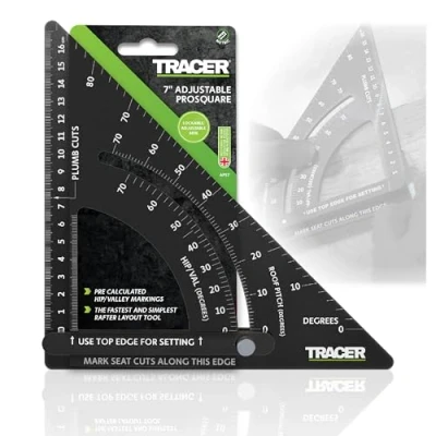 Imagen de TRACER Herramienta de medición ajustable ProSquare 7 pulgadas (herramienta cuadrada construcción profesional con brazo bloqueable y marcas láser fáciles leer)