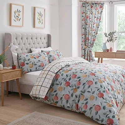 Imagen de Dreams &amp; Drapes Design Juego de Funda edredón fácil Cuidado con Frutas botánicas, tamaño King en Color Verde