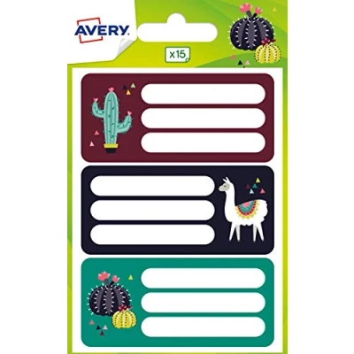 Imagen de Avery Italia Etiquetas escolares 76 x 34 mm, hoja &amp; cactus, 15et