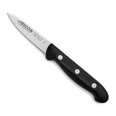 Imagen de Arcos Cuchillo Pelador Acero Inoxidable. Cocina Profesional para Pelar Frutas y Verduras. Mango Ergonómico Polioximetileno Hoja 80mm. Serie Maitre. Color Negro.