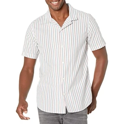 Imagen de Amazon Essentials Camisa hawaiana de corte ajustado Hombre, Rosa Cian Oscuro Rayas Verticales, L