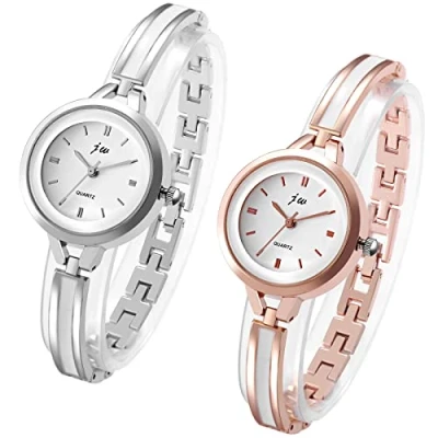 Imagen de Avaner Exquisito Reloj De Moda con Diamantes Imitación Redondos, Esfera Números Romanos, Pulsera Cuarzo para Mujer, Plata + Oro Rosa, Paquete 2