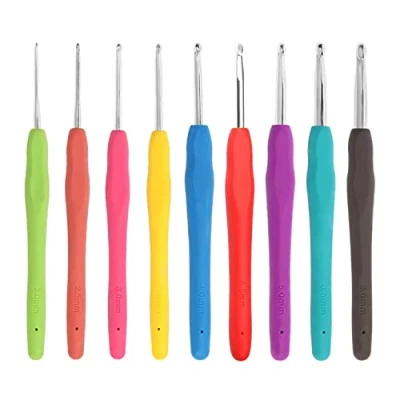 Imagen de iJiGui Agujas de Ganchillo, 9 PCS Ganchillos Kit Accesorios, Ganchillo Multicolor Aluminio, 2 a 6 mm, para Novatos y Profesionales