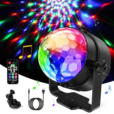 Imagen de Detake Luces Discoteca, Rotación de 360 Activada por Sonido Fiesta Bola Discoteca con Control Remoto 3W RGB Efecto Luz Dinámico, 4M USB Cable para Cumpleaños, Reunión, Navidad