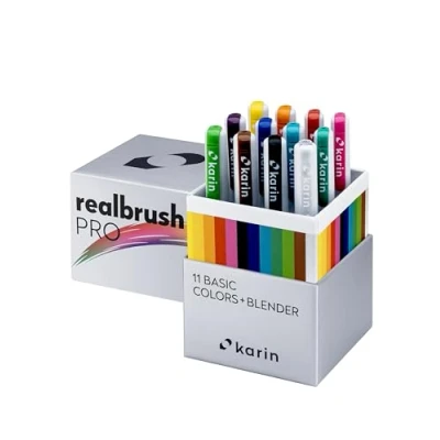 Imagen de Karin Realbrush PRO Basic Colors + Blender un juego de 12 pinceles (11 colores y 1 mezclador) en estuche exclusivo protector.