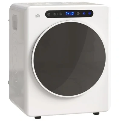 Imagen de HOMCOM Secadora de Evacuación 4 KG Ropa 1000W Función Antiarrugas Esterilizar Temporizador Pantalla LED Táctil Tambor Inox Blanco