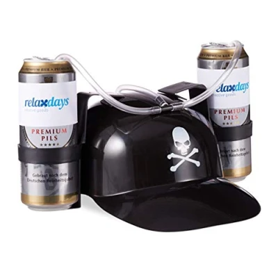 Imagen de Relaxdays Gorra Cerveza Pirata para Dos Latas, PVC, Negro, 13 x 32 28 cm, color (10022790)