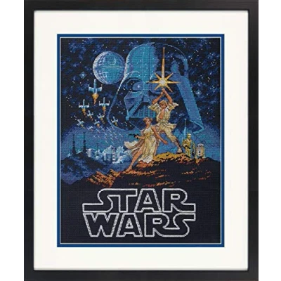 Imagen de Dimensions Star Wars Luke Skywalker y Princess Leia Kit de punto cruz negro 14 unidades Aida, 11 x pulgadas,