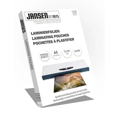 Imagen de Jansen Pack de 100 fundas para plastificar A4 75/80 mic brillo, El embalaje puede variar
