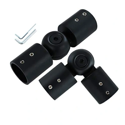 Imagen de conector de barra cortina esquina ventana, ajustable para cortinas ventana bahía con 1 pulgada y 3/4 pulgadas, color negro plateado