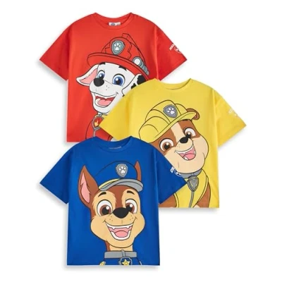Imagen de Paw Patrol Boys T Shirt Set Kids 3 Pack of Short Sleeved Tees with Big Character Graphic Print Marshall Rubble Chase Cartoon Characters Childrens Animated TV Series Merchandise Gift