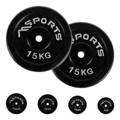 Imagen de Juego de 2 discos para mancuernas, agujero diámetro 30 mm Calidad gimnasio, hierro fundido, revestimiento goma, 5 20 kg, Pesas