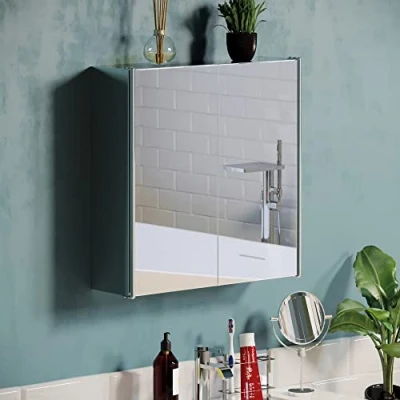Imagen de Bath Vida Designs Tiano baño con Espejo Doble montado en la Pared de Acero Inoxidable Moderno Armario Almacenamiento, Mirrored Double Cabinet