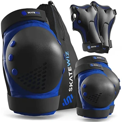 Imagen de SKATEWIZ Protecciones Patines niña Skate niño Rodilleras y Coderas Protectores de Rodillas para Patinaje Smash Talla S Azul Negro