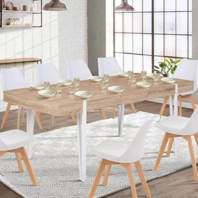 Imagen de IDMarket Austria Mesa de comedor extensible rectangular (6 10 personas, madera, 160 200 cm), color blanco
