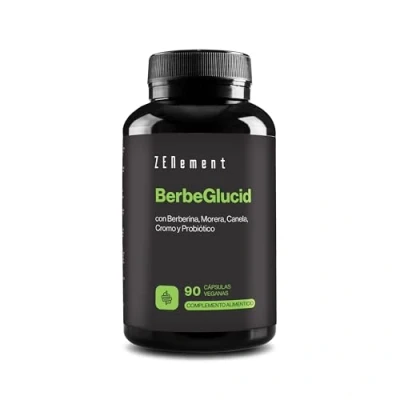 Imagen de BerbeGlucid Para la Glucosa y Carbohidratos Berberina, Morera, Canela, Cromo Probiótico 90 Cápsulas Veganas, Sin Aditivos, Gluten, GMO