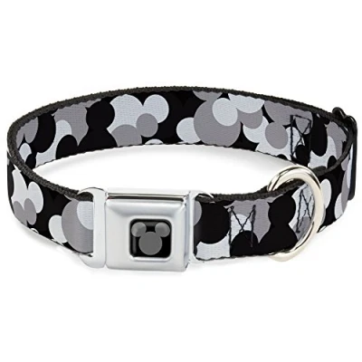 Imagen de Buckle Down DC WDY349 L Collar de Perro con cinturón Seguridad, Grande, Cabeza Mickey Mouse apilada, Negro/Gris