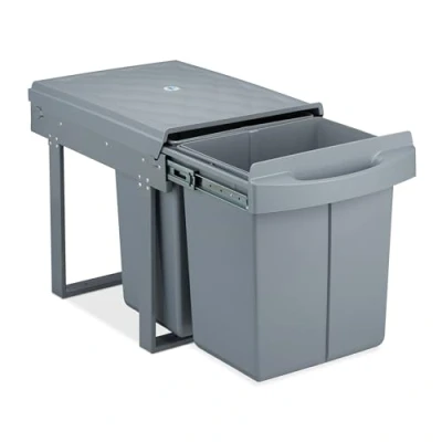 Imagen de Relaxdays Einbaumülleimer Cubo de Basura Doble (Extensible, 2 recipientes 20 l, 41 x 34 52 cm), Color Gris, Plástico