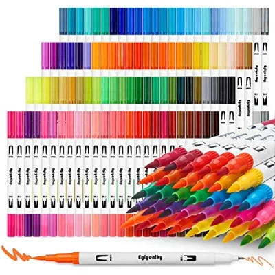 Imagen de Eglyenlky marcadores para colorear libros de relajación adultos, bolígrafos doble punta con 100 fina acuarela (0.4 mm) y pincel (1 a 2 niños