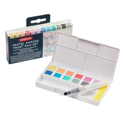 Imagen de Derwent Paleta de Pinturas Acuarela, Set 12 Colores Pastel, Incluye Mini Pincel 5 Paletas Mezcla, 1 Esponja, Estuche Portátil, 2305865