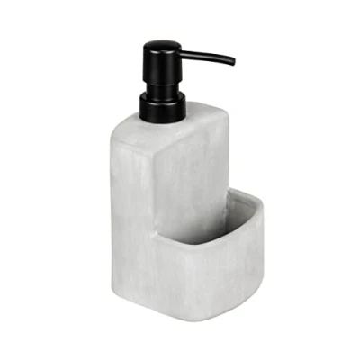 Imagen de Wenko Dispensador de detergente Festival, dosificador jabón rellenable hormigón Robusto, Gris, Compartimento Extra para Estropajo, la Cocina, Capacidad 380 ml, 10 x 18 cm,