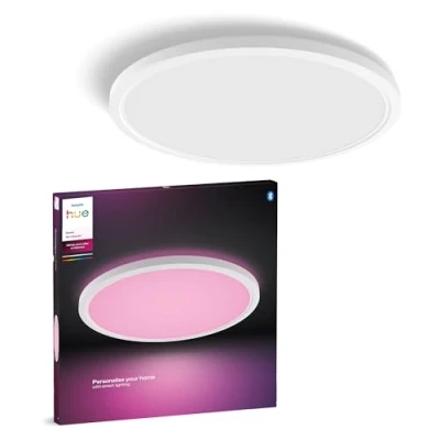 Imagen de Philips Hue Devote Smart LED Panel Light, Ambiente blanco y de color, redondo 43 cm, 23 W, 2900 lúmenes, marco para iluminación interior del hogar, techo, salón, cocina, pasillo