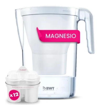 Imagen de BWT Jarra filtradora de agua 2,6L + 12 filtros con magnesio, modelo Vida contador manual para doce meses, relleno automático sin abrir tapa, reduce cloro, cal e impurezas