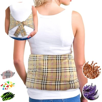 Imagen de Faja Térmica Lumbar de Semillas Almohada Calor para Espalda Calentar en Microondas (50x25 cm) Saco Térmico Grande con Funda Lavable, Tela Algodón 100% y Olor a Lavanda