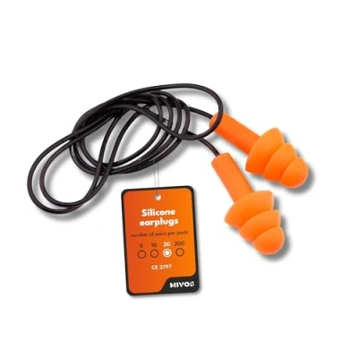 Imagen de Mivos 20 Pares de Tapones Protección Auditiva Reutilizables Silicona con Cordón para Los Oídos Reducción Ruido a 32 dB una óptima del Canal Auditivo