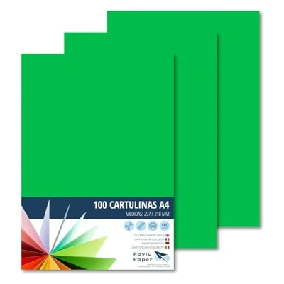 Imagen de Raylu Paper® Cartulinas A4 100 unidades de color verde, 180gr 210 x 297 mm, Ideal para encuadernación, trabajos oficina, dibujo, manualidades. aptas uso escolar. (Verde Billar)