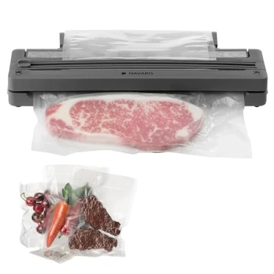 Imagen de Navaris Envasadora al Vacio Domestica vacío para todas las bolsas de alimentos Cortador y portarrollos integrados con