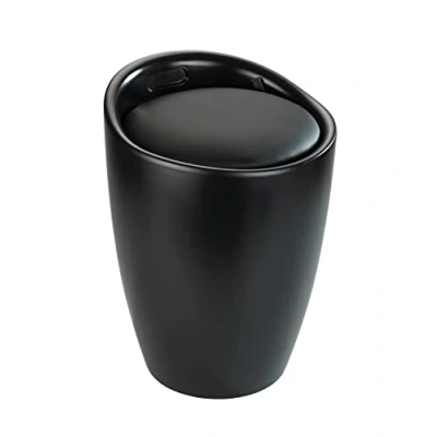 Imagen de WENKO Taburete de baño Candy Negro Mate, Asiento, con Espacio Almacenamiento para el y salón, colector Ropa Integrado, plástico ABS, sin BPA, Capacidad 20 L, Ø 36 x 50,5 cm