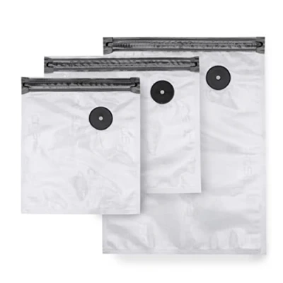 Imagen de CASO Vacu ZIP Bags Juego de 20 bolsas plástico en 3 tamaños diferentes, muy fuertes y resistentes (150 μm), reutilizables, SousVide, incluye 2 bloqueadores 4 hojas pegatinas Food