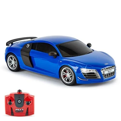 Imagen de CMJ RC Cars Audi R8 GT R/C Coche Teledirigido con Control Remoto en Escala 1:18 Luces de Trabajo 2.4 GHz (Azul 1:18)