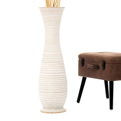 Imagen de Leewadee Jarrón Grande De Suelo Alto Madera Mango para Ramas Decorativas, 90 cm, White Wash