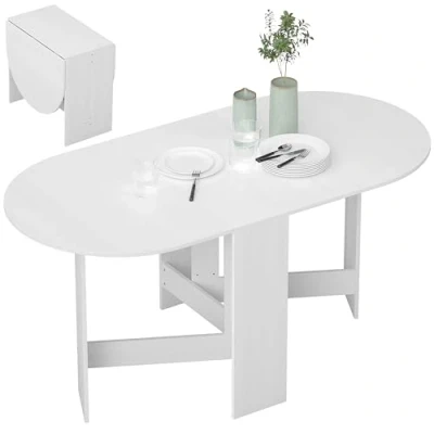 Imagen de HOMCOM Mesa de Comedor Plegable Cocina Ovalada con Alas Abatibles Estilo Moderno 163x80x75 cm Blanco