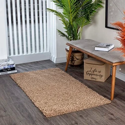 Imagen de Surya Essentials Alfombra lanuda Moderna para Sala de Estar, Comedor, Suave, y Abstracta, Pelo Felpa fácil Cuidado, Grande, 80 x 150 cm, Beige Claro